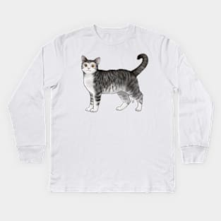 Cat - American Wirehair - White and Black Tabby Kids Long Sleeve T-Shirt